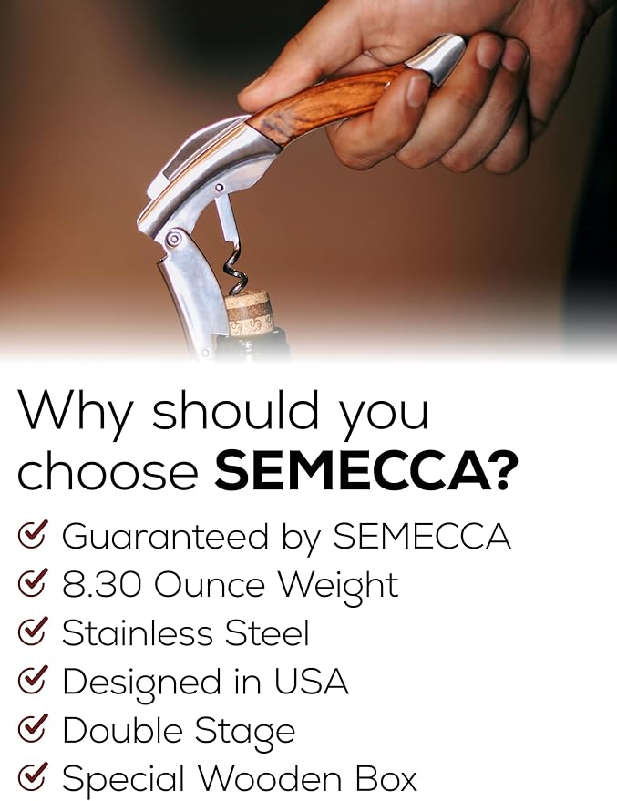 Semecca® Wine Opener – Professional Waiter’s Corkscrew, Double Hinged Wine Key, Wine Bottle Opener with Wooden Gift Box, for Wine Lovers