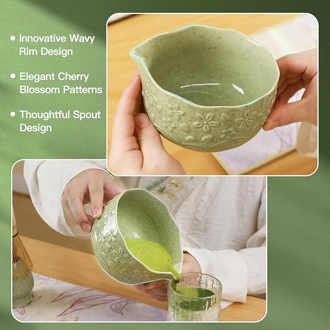 Matcha Whisk Set, 8-Piece Ceramic Japanese Matcha Bowl & Accessories Kit for Traditional Tea Ceremony, Home Use & Gifts(Green)