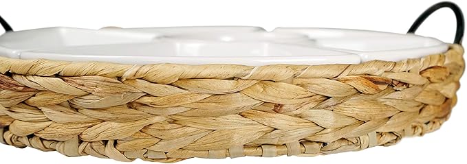 Ceramic Serving Tray, Food Tray 15.5 x 15.5 Inches,Divided Serving Platter with 6 Removable Dishes, Portable Handle Cattail Serving Bowls,Perfect for or Chips and Dip,Natural