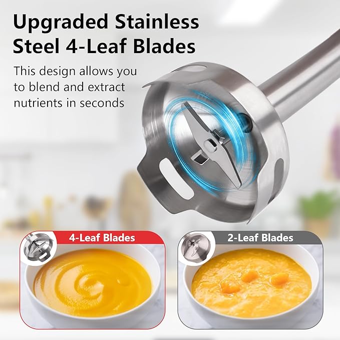 Liebe&Lecker Immersion Blender Handheld Cordless, 3 in 1 Cordless Hand Blender, 8 Speed Emulsion Blender Handheld with Whisk Milk Frother for Soup Smoothie