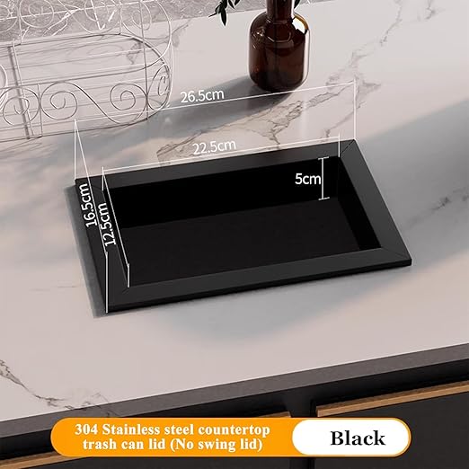 Embedded Countertop Trash Can, Stainless Steel Kitchen Trash Can, Built-in Countertop Trash and Waste Chute, Square Built-in Countertop Trash Can Grommet,Black Trash can Grommet