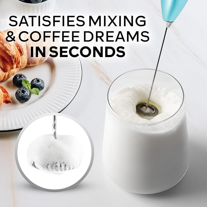 Zulay Kitchen Powerful Milk Frother Wand With 4 AA Duracell Batteries - Ultra Fast Handheld Drink Mixer - Electric Whisk Foam Maker for Coffee, Lattes, Cappuccino, Matcha & Creamer - Borealis