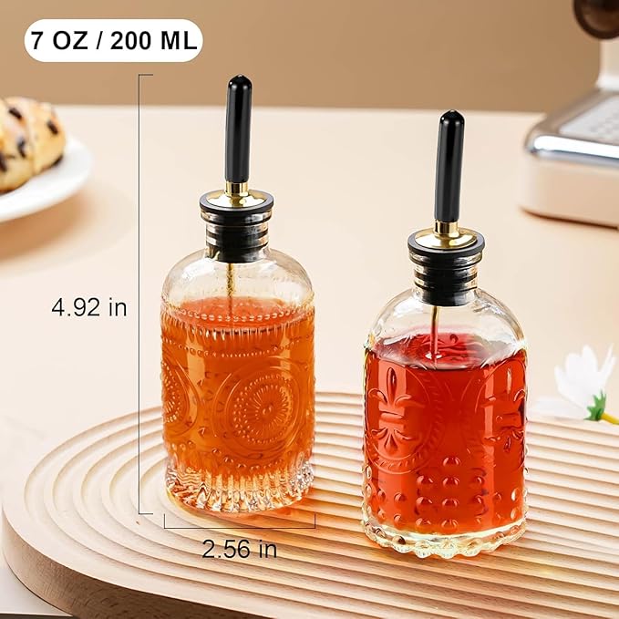 gegewawa Glass Coffee Syrup Dispenser Bottles Set 2 Pack 7 OZ, Simple Syrup Bottles with Metal Pour Spout, Syrup Dispenser for Coffee Bar Accessories for Maple Honey Syrup Oil and Sauces