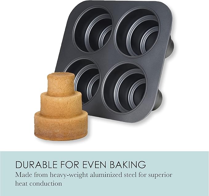 Chicago Metallic Mini Multi-Tier Round Cake Pan, Makes 4 Individual 3-Tier Celebration Cakes, Professional Grade Non-Stick Bakeware for Weddings, Showers, Parties (Pack of 3)