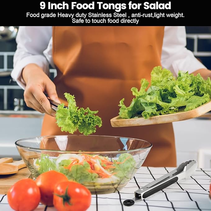 Chengu 12 Pack Stainless Steel Kitchen Tongs 7/9/12 Inches Food Serving Clip Kitchen Cooking Tongs High Heat Resistant Clips for Cooking Non Stick Locking Grill Salad (Black)