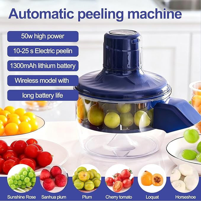 Automatic Grape Peeler Machine, Electric Garlic & Cherry Tomato Peeler Skin Remover Tool for Small Fruits - Rechargeable Electric Fruit and Peeler Suitable for home kitchens(Blue-1PC)