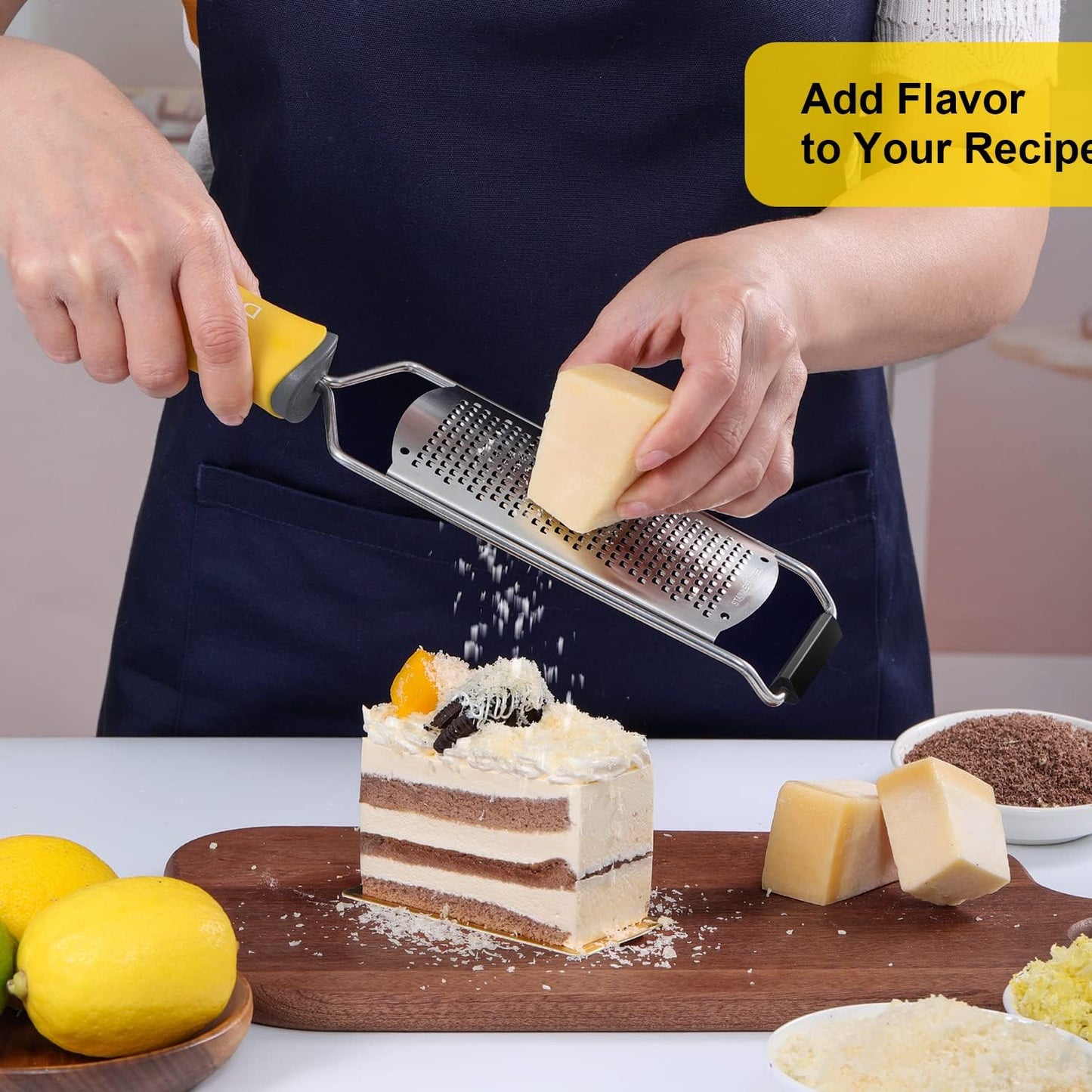 Classic Zester and Grater - Professional Kitchen Lemon Zester for Lime, Cheese, Garlic, Ginger, Chocolate, Vegetables, Fruits, Dishwasher Safe (Wide)