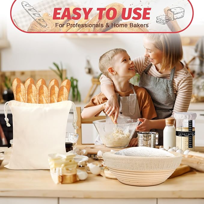 EWFEN Sourdough Starter Kit with Round & Oval Banneton, Complete Sourdough Bread Baking Supplies, Bread Proofing Basket with Starter Jar, Bread Making Tools Kit for Beginners & Bakers