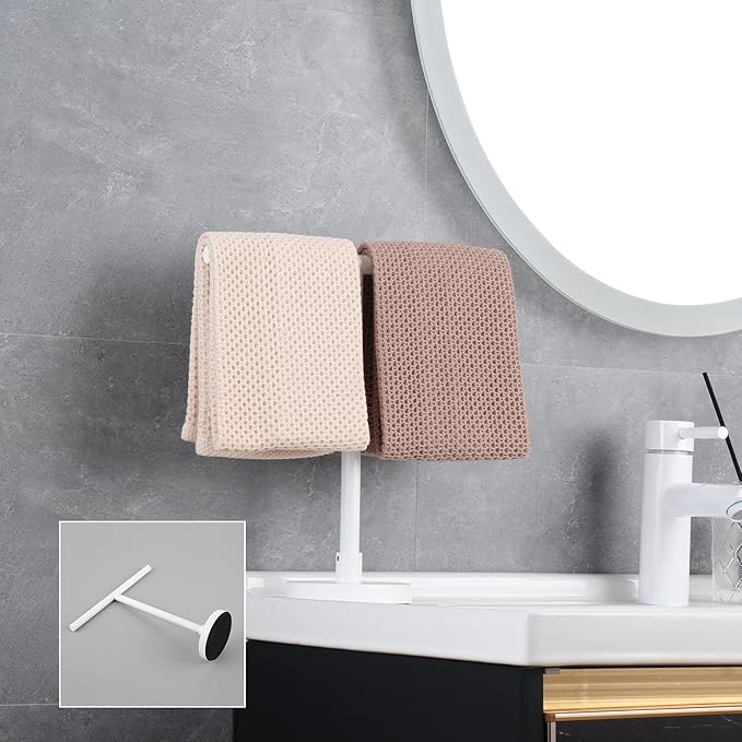 GERZWY SUS 304 Stainless Steel Free Standing Modern Hand Towel Holder Countertop Towel Ring, White