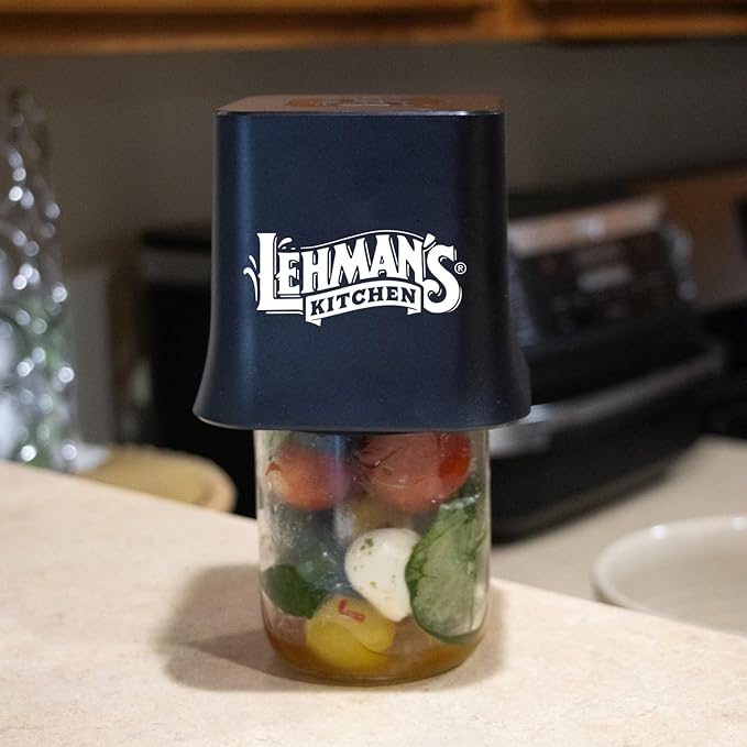 Lehman's Mason Jar Vacuum Sealer, Cordless, Easy One-Touch Operation, Extends Freshness, Includes 6 Canning Lids (3 Wide-Mouth, 3 Regular-Mouth), Rechargeable Battery, Ideal for Food Storage
