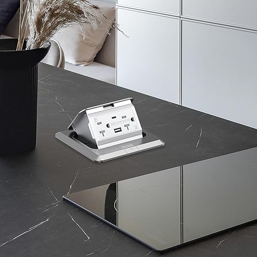 KYHSHJ USB Pop Up Floor Socket Kit with 2 * 20A Receptacle，4.8A 1 USB-A Ports &1 USB-C Port，Corrosive Resistant Hardware,Silver