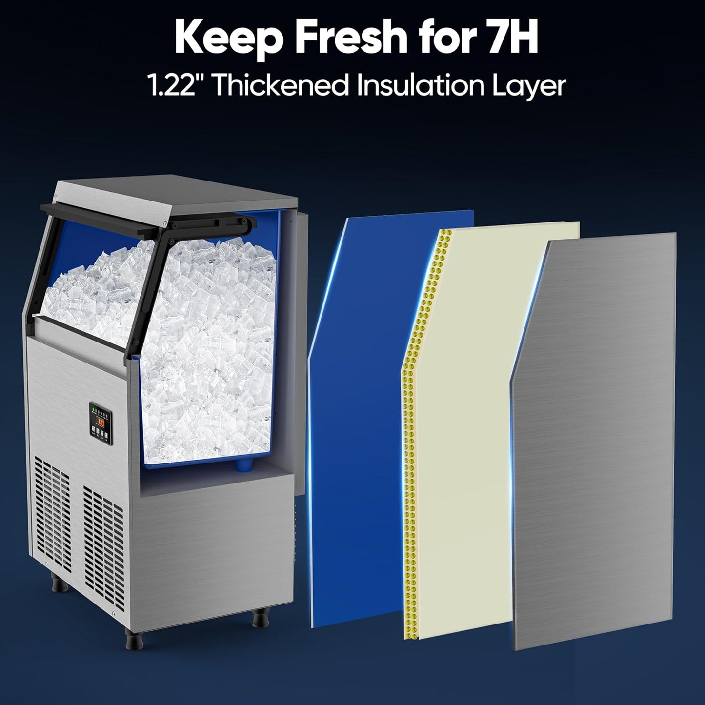 Commercial Ice Maker Machine, 150LBS/24H Ice Maker Machine with 35LBS Ice Storage Capacity, Freestanding Under Counter Ice Machine for Home Bar Office Restaurant