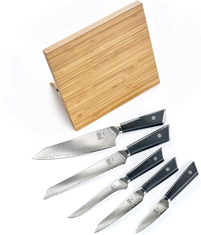 Mercer Culinary Premium Grade Super Steel 6-Piece Knife Set with Magnetic Bamboo Stand, G10 Handles