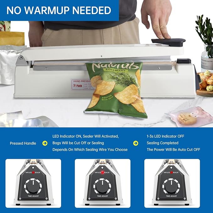 Impulse Heat Sealer with Seal bar, Heavy-Duty Bag Sealing & Cutting Machine, 2 Extra Replacements (blue, 12inch)