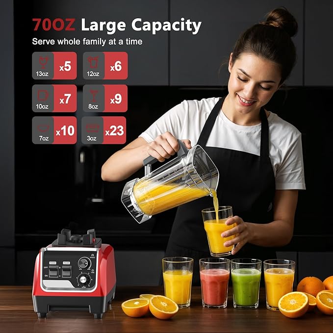 1800W Blender for Smoothies, 70oz Pitcher & 20oz Grinder, 28000 RPM High Speed Countertop Blender for Kitchen for Ice Crushing, Frozen Fruits & Nut Butter, 1-5 Min Timer, Multiple Speeds