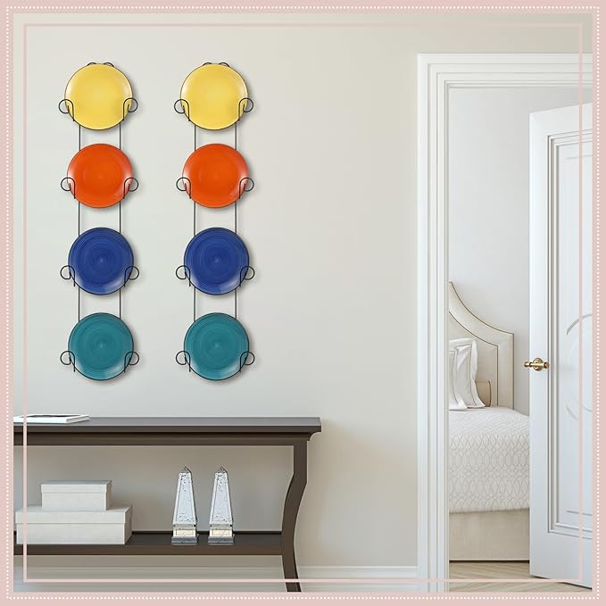 Menkxi 2 Pcs Plate Rack for Wall Vertical Vintage Wall Plate Holder Decorative for Display Hanger Brackets Mount Rack Arts with Screw and Nut Fittings for Display Dishes Picture Frame(4 Tier,Black)