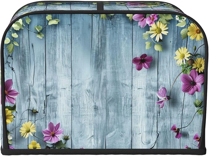 Blue Wood Texture Covers for 4 Slice Toasters,Cute Country Bread Machine Cover with Handle,Washable Stain Resistant Kitchen Small Appliance Cover Dining Decor