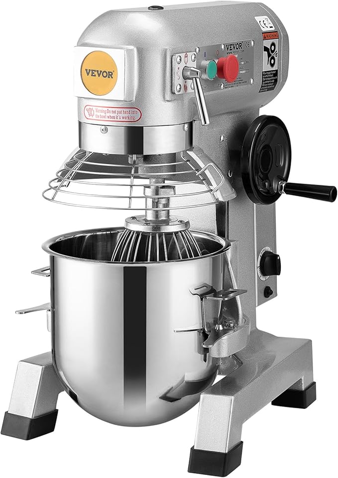 VEVOR Commercial Mixer, Commercial Food Mixer 10Qt Stainless Steel Bowl, 450W Commercial Stand Mixer with 3 Speeds Adjustable, Dough Hook Whisk Beater Included, Perfect for Bakery Pizzeria, Silver