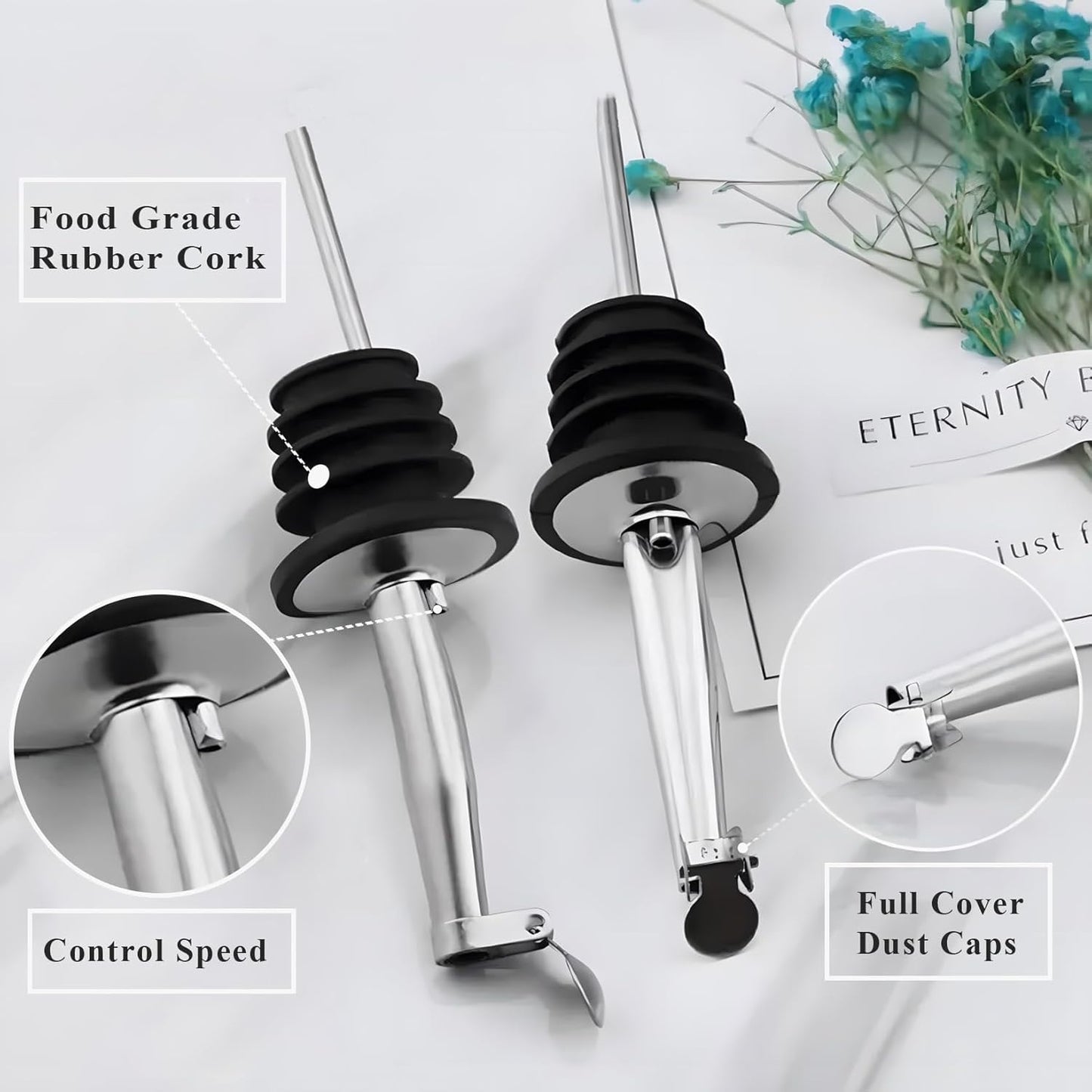 2 Pack Oil Pourerswith Flip Top, Olive Oil Dispenser Spout, Oil Spout Liquor Bottle Pourer Spouts, Speed Pour Spouts for 3/4" Bottle Mouth