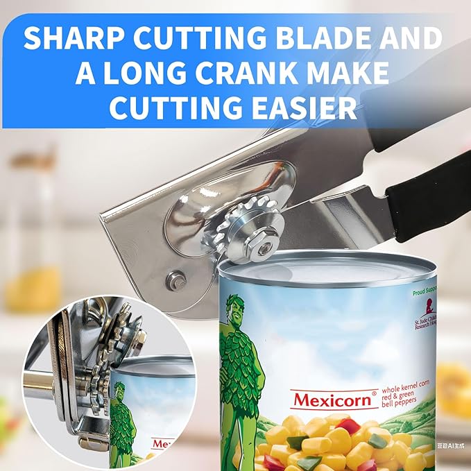 Manual Can Opener，Commercial Can openner，Can Opener Heavy Duty with Ergonomic Soft Grip Handles and Magnetic Lid Lifter for Large Cans, Seniors ，Stainless Steel, Black