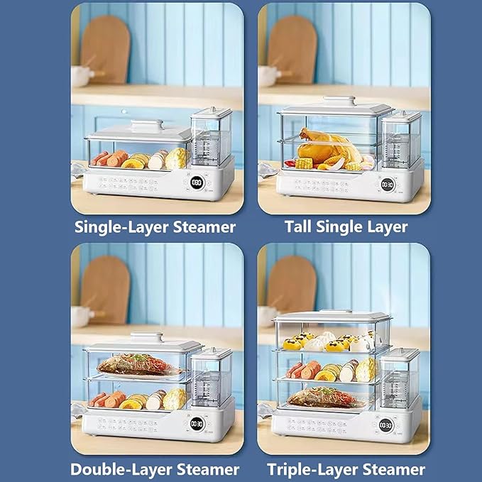 Electric Steamer 3 Tier Food Steamer Vegetable Steamer with Detachable Water Tank 24L Capacity Touch Screen Display for Home Restaurant Party