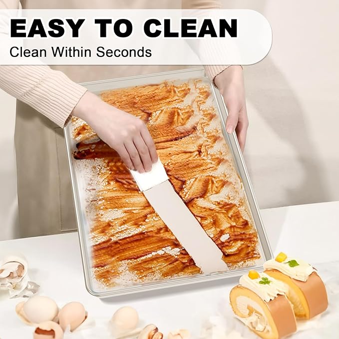 Half Sheet Pans with Rack Set, 13 Inch Commercial Quality Baking Sheet Pan Set, Natural Aluminum Cookie Sheet, Warp Resistant Nonstick Thick Cookie Tray Pans for Baking, Roasting