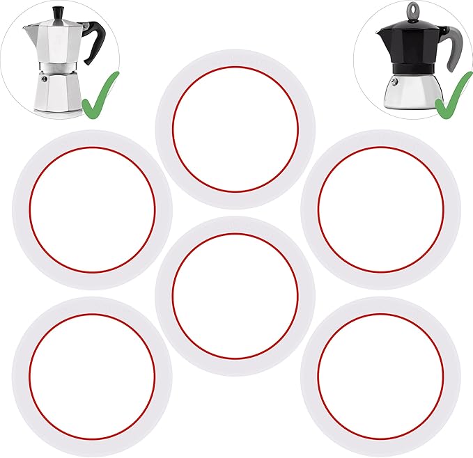 [UPGRADED] Sealing Gasket for Bialetti Moka Express 6 Cups & Moka Induction 6 Cups Iconic Stovetop Espresso Maker - 6 PCS Replacement Food Grade Silicone Seal Ring for Aluminum Coffee Maker Pots