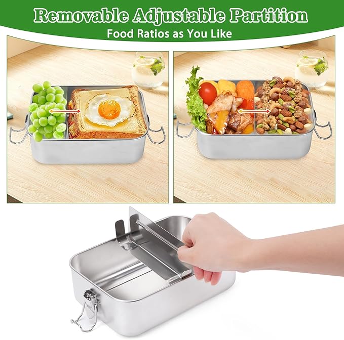 304 Stainless Steel Bento Box 4 Pack,1400/850/550ml Stainless Steel Lunch Box with Spoon, Fork, Lunch Bag, Leak Proof Stackable Food Containers with Lids for Adults Office Camping Picnic Travel