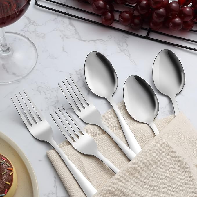 Unokit 36-Piece Spoons and Forks Set Silverware Set - Forks and Spoons Food Grade Stainless Steel Silverware for Home, Kitchen and Restaurant, 18-Fork and 18-Spoon, Mirror Polished & Dishwasher Safe