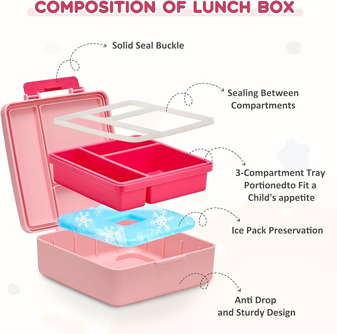 Pawtong Lunch Box Set with Bento Box Container, 17OZ Stainless Steel Food Soup Thermo, Kids Water Bottle & Portable Insulated Lunch Bag – Leakproof, Hot/Cold Retention for School, Travel(Pink)