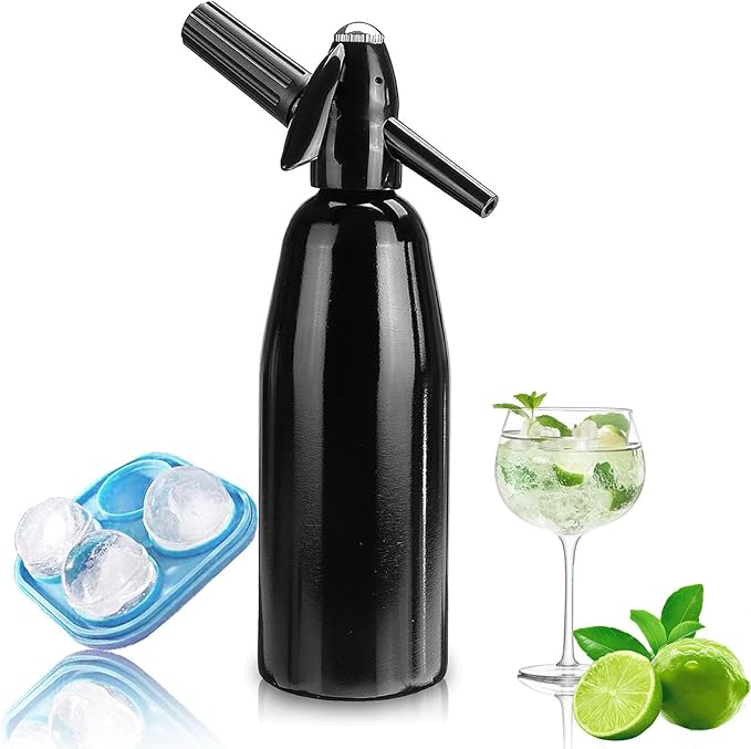 Soda Siphon,1L Sparkling Water and Soda Maker, Portable Carbonated Water Machine, Aluminium Soda Maker for Home & Outdoor, for Cocktails DIY Any Drinks,(8 gram CO2 Cartridges Not Included)