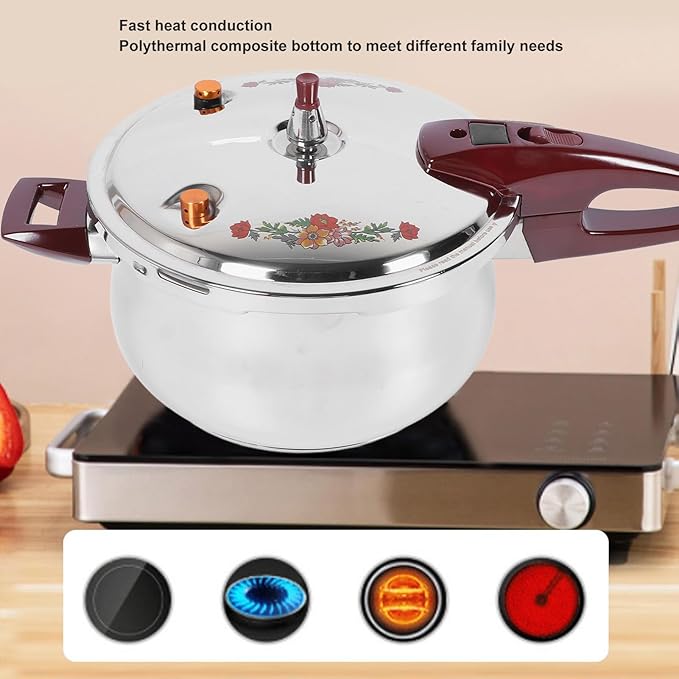 Stainless Steel Pressure Cooker 80KPA, Cookware Pressure Canner Rice Cooker with Safety Valve Devices, Compatible with Gas & Induction Cooker (9L)
