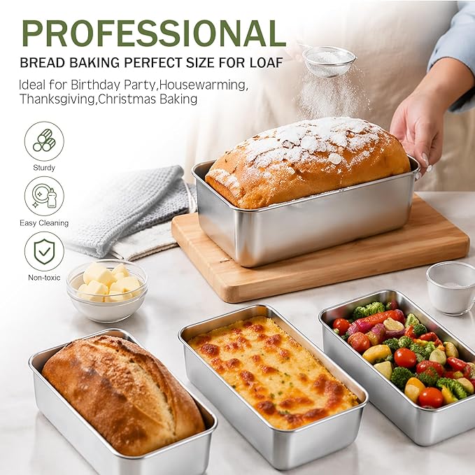 20 Pack Stainless Steel Loaf Pan Set 9 x 5 Inch Bread Baking Pans Banana Loaf Tins For Baking Cake Meatloaf Brownies Sourdough Lasagnas Dishwasher Safe