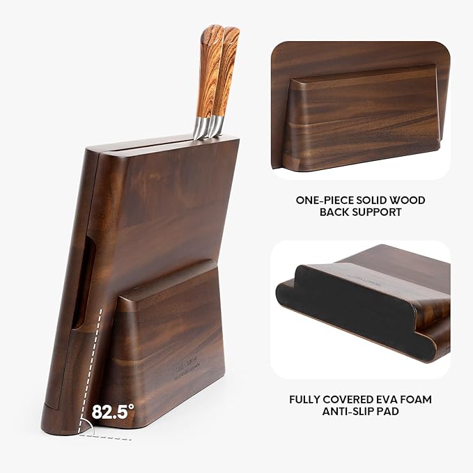 2 - in - 1 Magnetic Knife Block Holder with 16"x11" Cutting Board, Crafted from Premium Natural Rain Wood, Exquisitely Made with Elegant Design, Ideal for Efficient Kitchen Knife Storage