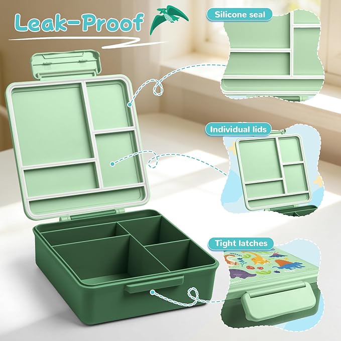 REDSHELL Bento Lunch Box for Kids Set, Leakproof Food Jar Pail with Insulated Bag, Toddler Snack Container Lunchbag for Girls Daycare, Back to School Lunchbox Kit, Includes Bottle Holder Strap, Green