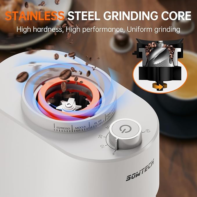SOWTECH Conical Burr Coffee Grinder, Adjustable Electric Mill, 38 Precise Grind Settings, Precision Timer, for Espresso, Drip and French Press, Home &Office, Black