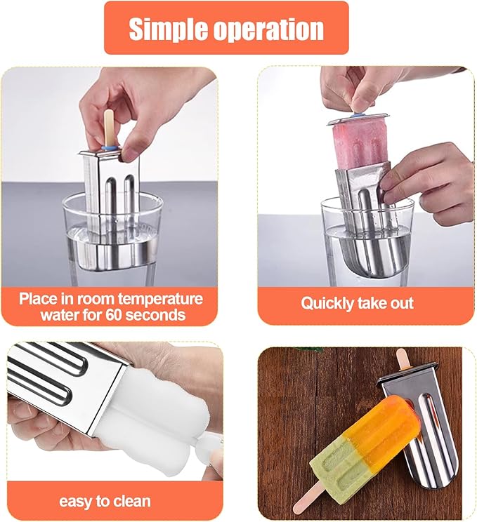 Stainless Steel Popsicle Molds, Set of 6 Ice Cream Maker, Ice Pop Molds With Holder, Metal Reusable Homemade Popsicle Molds with Sticks and Bags (Round Head, with Slot)