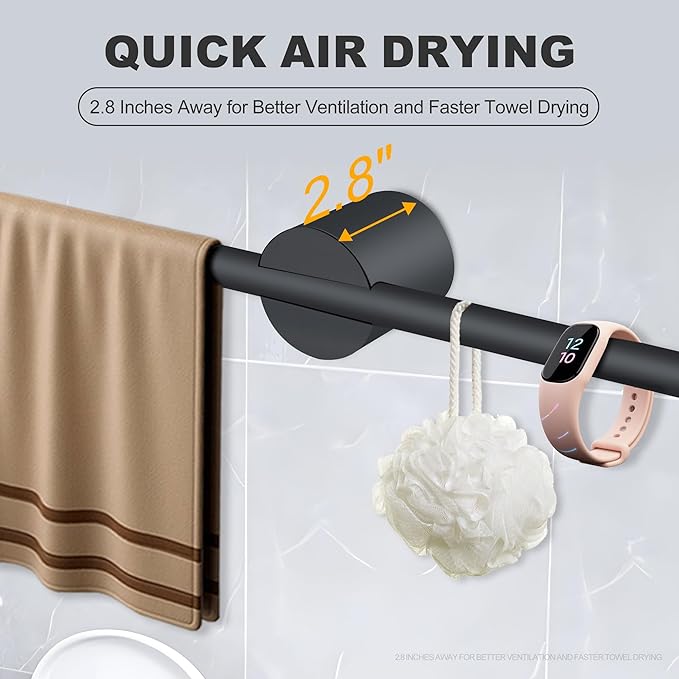 Adjustable Length Stainless Steel Towel Rack - 18-24 Inch Fit, 26.4 Inch Total Length - Matte Black 304 Stainless Steel Towel bar for Bathroom & Kitchen