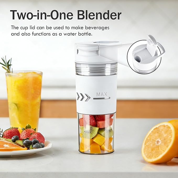 Portable Blender, Cordless, 24 oz Personal Blender - Small Shakes and Smoothie Maker,Mother‘s Day, BPA Free,USB-C Rechargeable (White), Great Gift-Women,Gym Goers,Office Workers & Smoothie Lovers