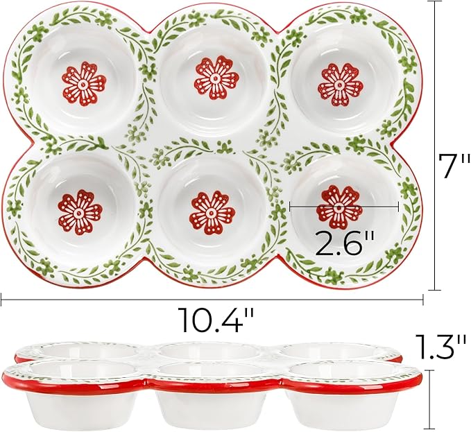 Hiceeden 2 Pack Ceramic Muffin Pans, 6 Cup Non-Stick Muffin Tin Cupcake Pan, Floral Baking Pans with Red Rim for Puddings, Muffins, Cakes, Quiches, Brownies