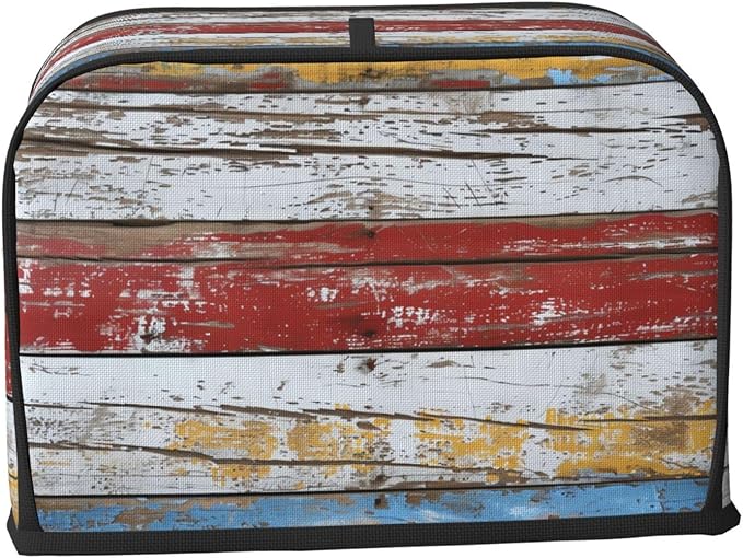 Multicolored Wood Stripes Toaster Cover 2 Slice, Cute Rural Bread Machine Cover, Washable Dust-Proof Cover for Kitchen Small Appliance Cover,with Top Handle