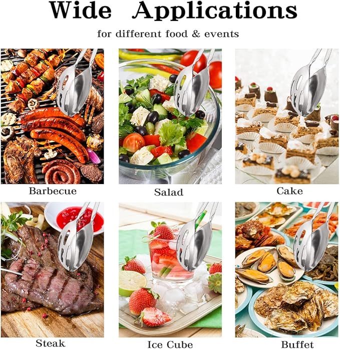 2 Pieces Buffet Salad Tongs for Kitchen Serving and Cooking, Stainless Steel Food Scissor Tongs, Catering Utensil for Bread Cake Bake Steak Barbecue (Silver)