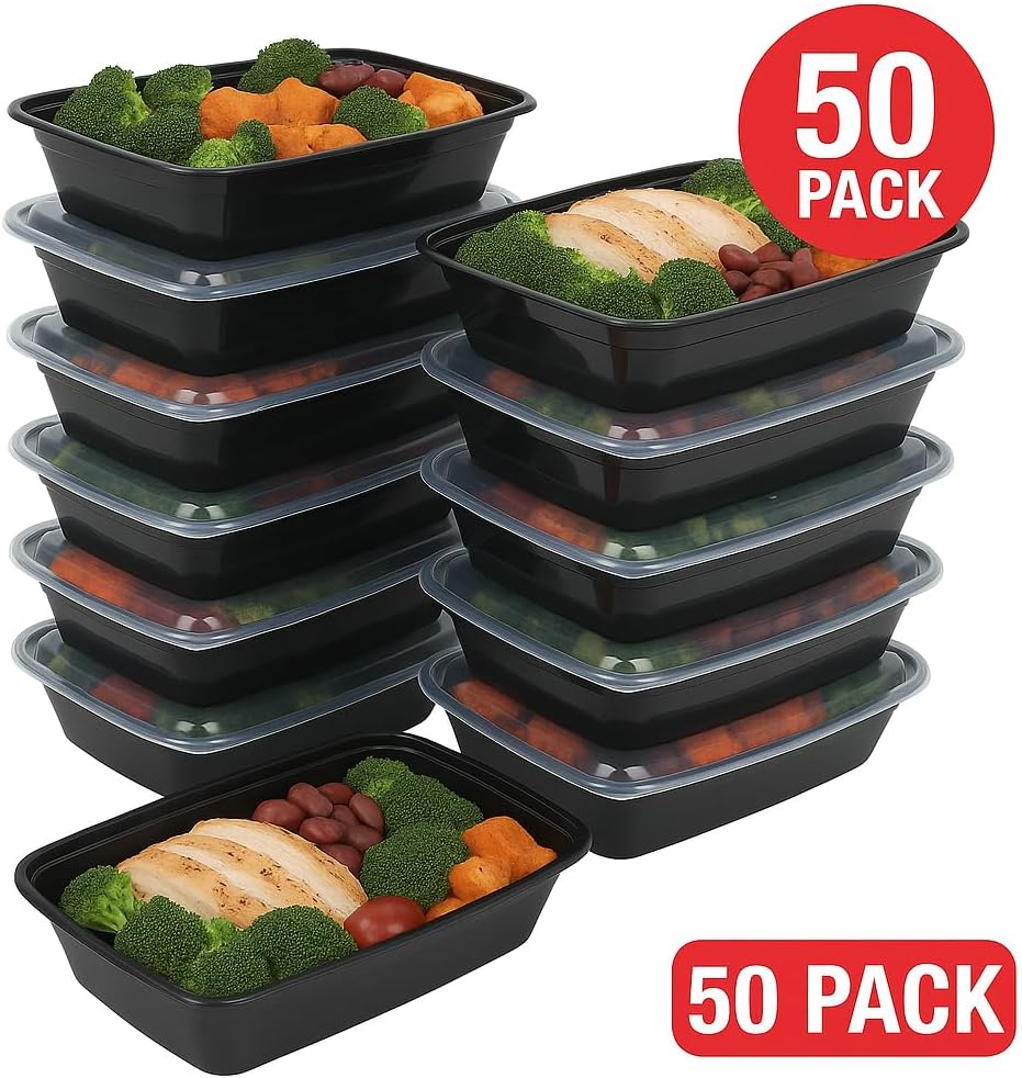 Ruthy's Outlet Meal Prep Containers W/Lids -Square Food Storage – BPA-Free| Stackable | Microwave | Freezer & Dishwasher Safe | Reusable Lunch Bento Box Portion Control & Planning (50 Pack, 12 oz)
