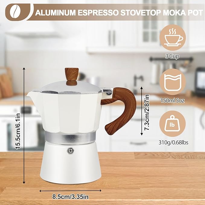 Aluminum 3 Cup 150ml Moka Pot Express Coffee Maker Stovetop Espresso Colorful Coffeemaker Italian Classic Style Brewing Greca Cafe Mocha Machine for Cafeteras Lover Camping Travel and Home Use 5oz