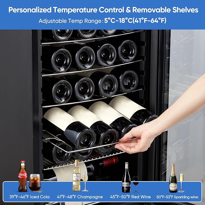 ORYMUSE 24 Bottle Wine Cooler, Freestanding Compressor Wine Fridge with Lock, Slim & Narrow Wine Refrigerator (16.9” W), 41°F–64°F Digital Temperature Control for Red, White & Champagne – Black