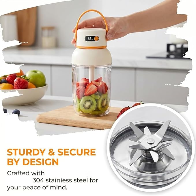 Portable Electric Juicer Cup with Zero Cord Hassle, USB-C Rechargeable Multifunctional Portable Juicer Cup for Smoothies, Protein Shakes, Travel, Gym & Office (1200ML)
