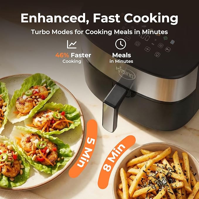 Air Fryer 8 in 1, XL 8.5 QT Large Airfryer with View Windows,MAX 400℉ for Crispy, 85% Less Oil, Fast Roast, Preheat, Shake, Bake, Non-Stick Basket for Easy Clean, With Professional Recipes