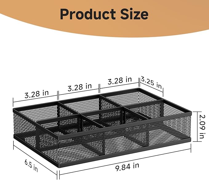 Tea Bag Organizer 6 Grids. Mesh Tea Bag Holder with Handle, Teabag Holder, Tea Station Organizer for Countertop, Pantry, Kitchen, Cabinet - Black