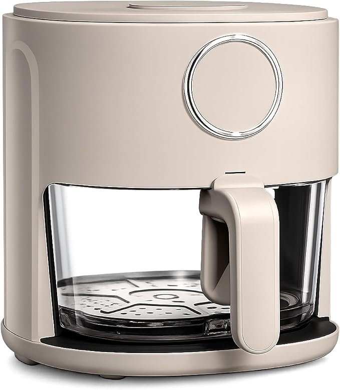 COOK WITH COLOR Colorful 1200W 4Qt Air Fryer: Glass Basket, Dishwasher Safe, 60min Timer, 6 Presets, Temp Control 175F-400F, 4 QT, Greige