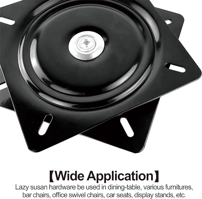 10 Inch Lazy Susans Turntable Bearings Swivel Zinc Plate, Black Square Lazy Susan Hardware, Heavy Duty Lazy Susan Replacement Parts for Table, Chair, Round Bar Stools(1 Pack)